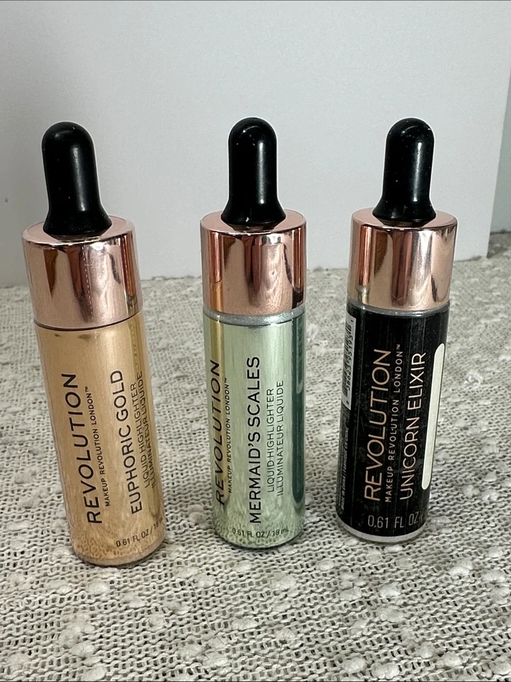Makeup Revolution Liquid Highlighter Lot Euphoric Gold Mermaid's Scale Unicorn